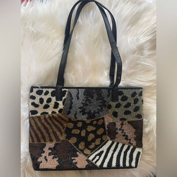 New Coast handbag animal print beaded shoulder purse - Picture 1 of 7